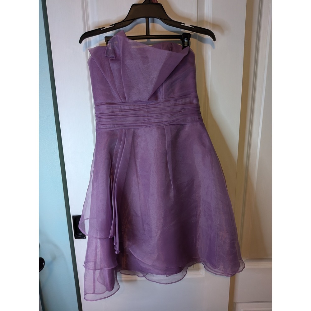Davids Bridal Wisteria Purple Organza Strapless Cocktail Dress F14335 Size 4